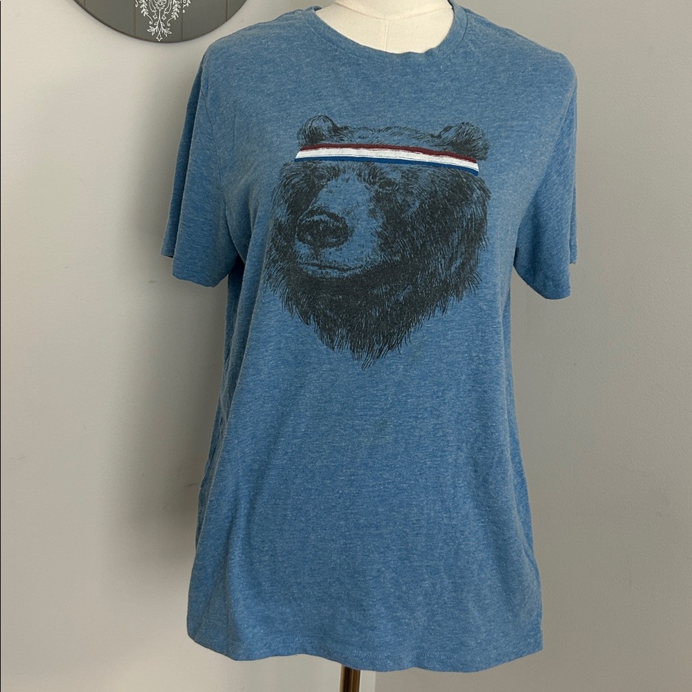 Old Navy Blue Graphic Tee Shirt Soft-Wash Short Sleeve Headband Patriotic Bear